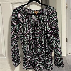 Ellen Tracy Black and Purple Swirl Blouse